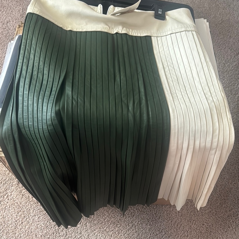 Celine Lambskin leather Three Tone Pleated Skirt NWT